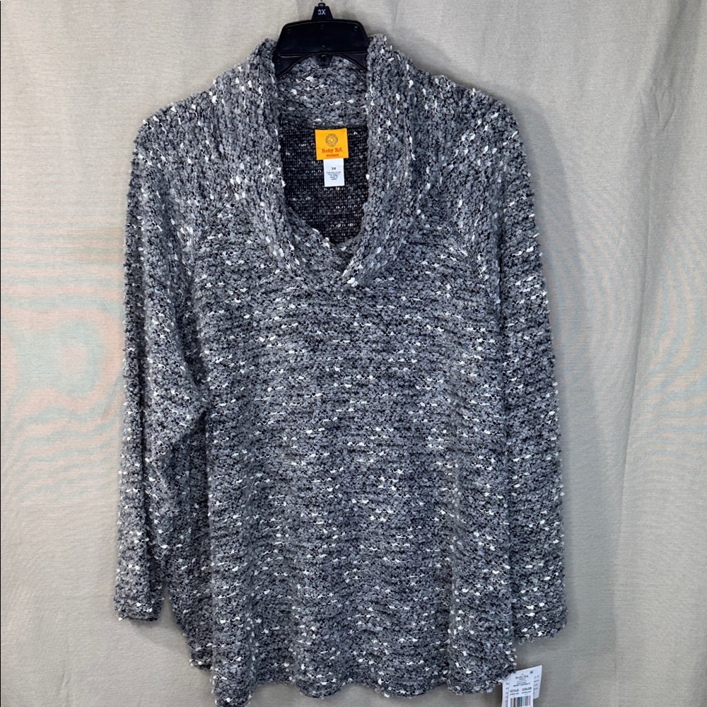 Ruby Rd. Sweater  Gray Cowl Neck‎ Textured Tunic Length in Size 3X  NWT